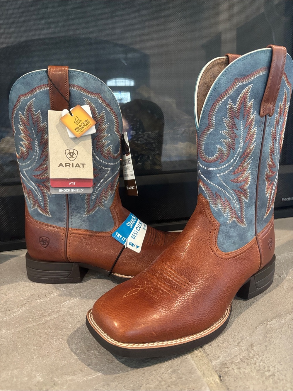 Ariat Wilder Luna Tan Forged Green leather,square,stitching,shock shield Western